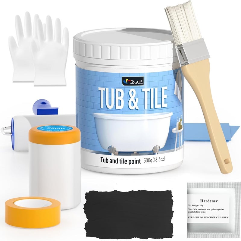 DWIL Tile Paint, Tub and Tile Refinishing Kit with Tools, Bathtub Paint Water Based &Low Odor, Easy to Use for Bathroom Kitchen, Semi-Gloss Black, 25-30sq.ft - Image 1